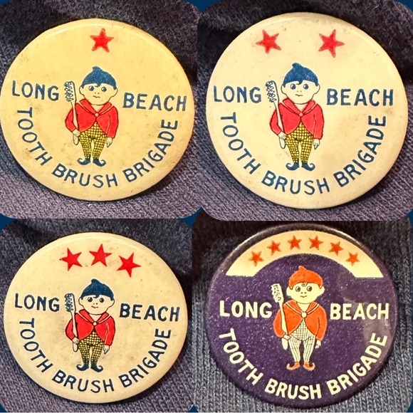 Rare Mid-Century Long Beach Tooth Brush Brigade Buttons - Picture 1 of 9